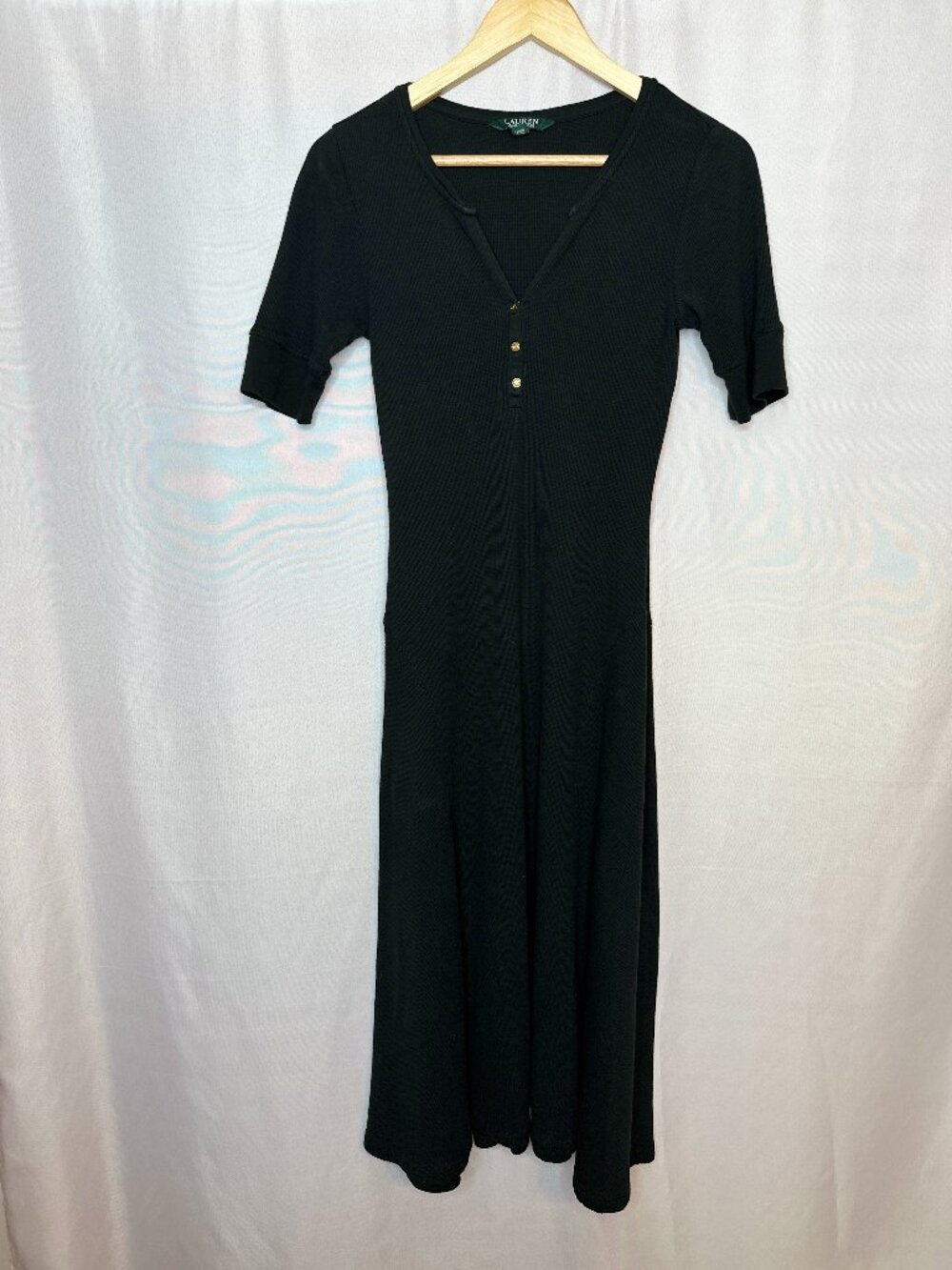 Lauren Ralph Lauren Fit & Flare Waffle Knit Midi Dress, Medium Classic Preppy